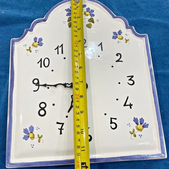 Williams Sonoma Wall Clock White Porcelain Blue Floral Hand Painted Italy - Picture 6 of 7